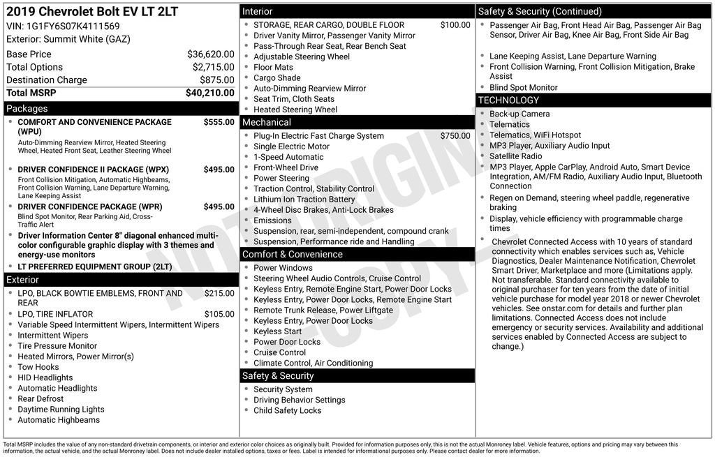 2019 Chevrolet Bolt EV LT