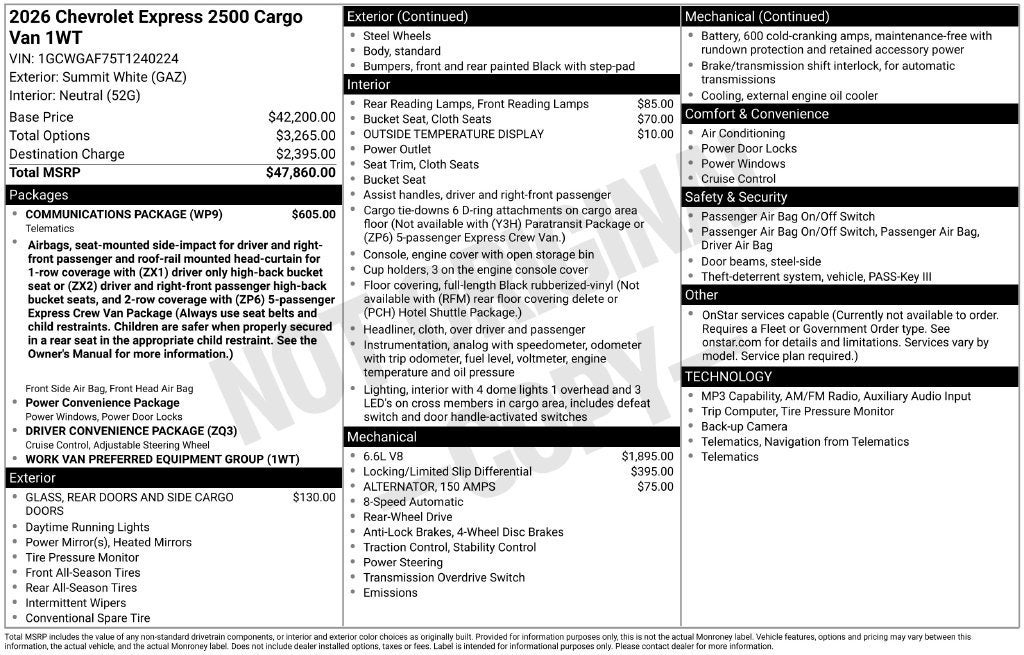 2026 Chevrolet Express Cargo WT
