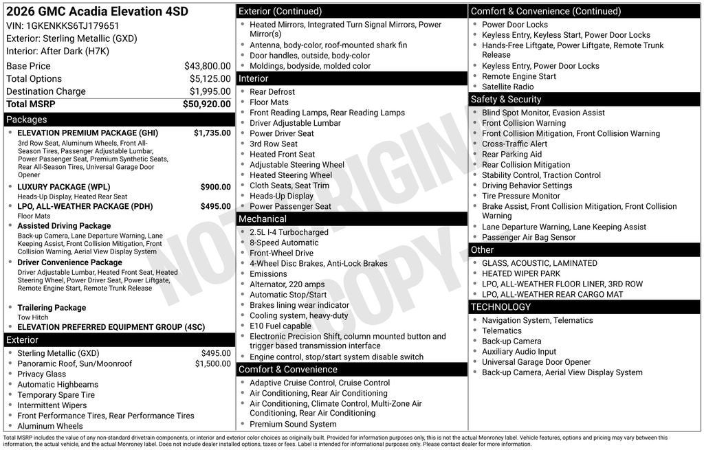 2026 GMC Acadia Elevation