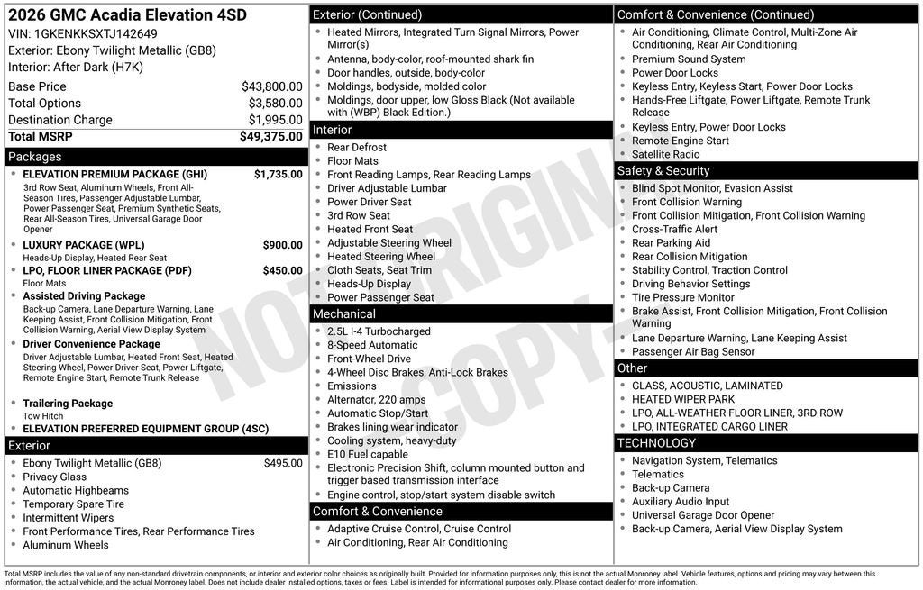 2026 GMC Acadia Elevation