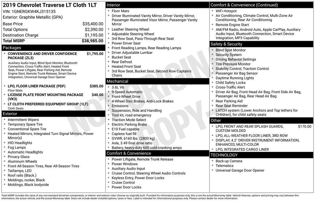 2019 Chevrolet Traverse LT Cloth