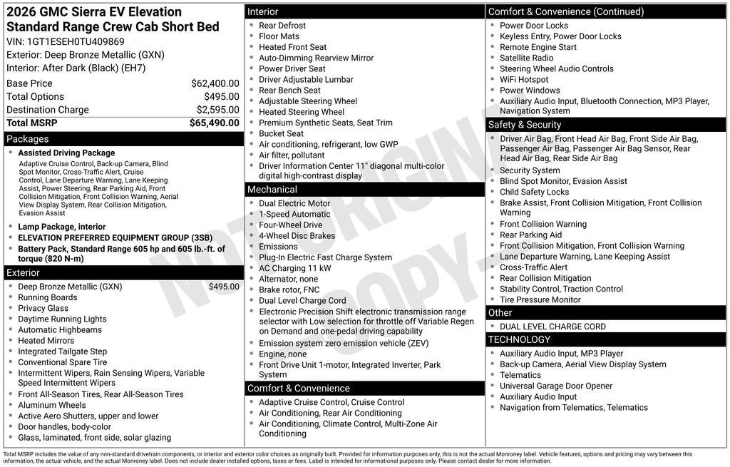 2026 GMC Sierra EV Elevation Standard Range
