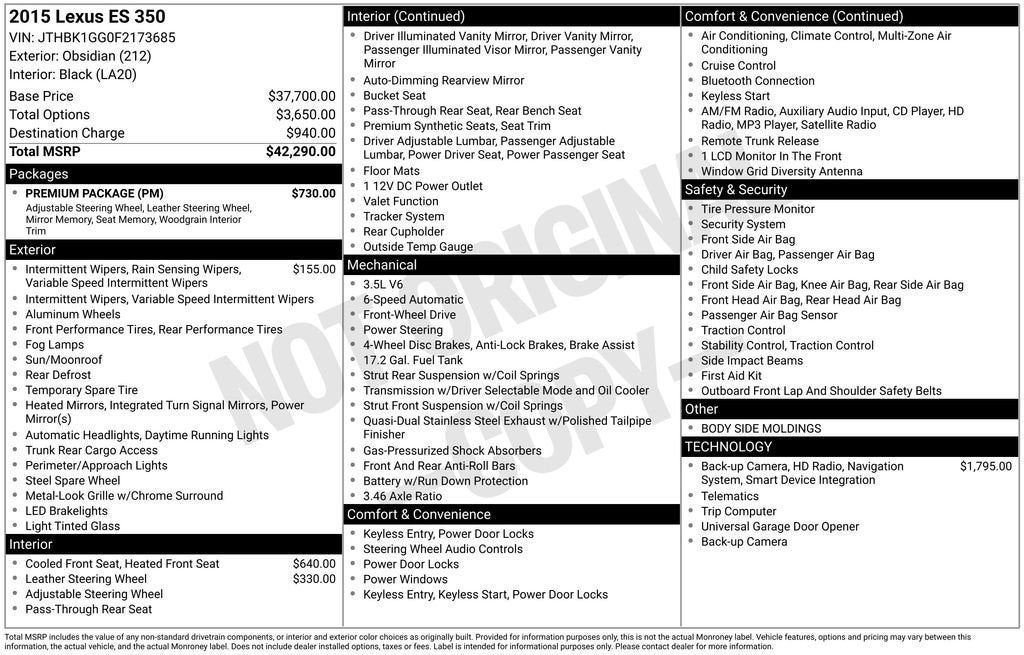 2015 Lexus ES 350 Crafted Line